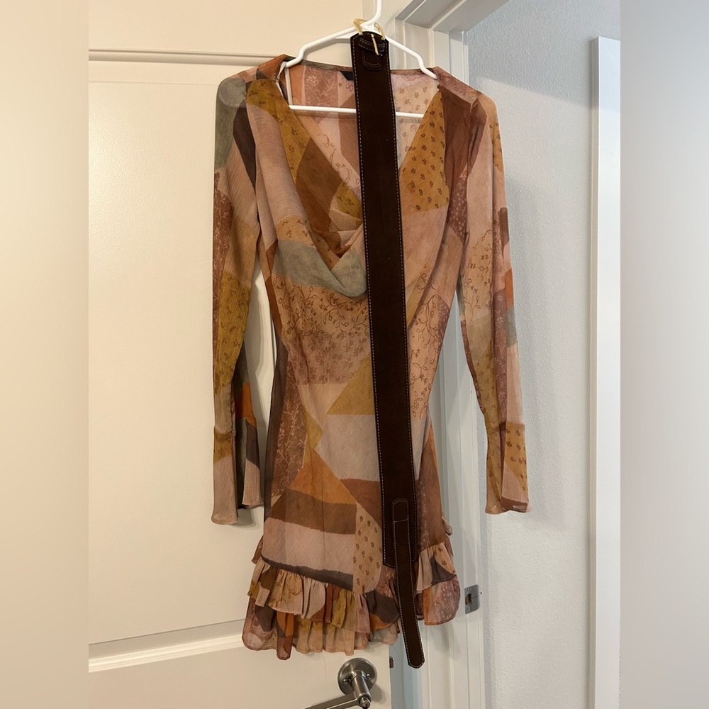 Zara Multicolor Long Sleeve Dress & Belt